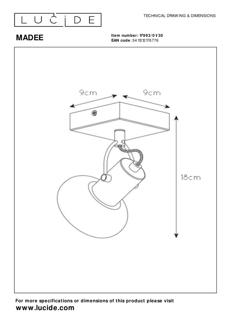 Lucide MADEE - Stropné bodové svietidlo - 1xE14 - Čierne